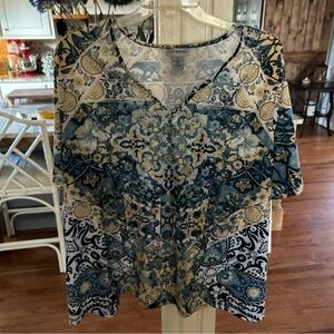 Catherines Blue and Gold Patterned Blouse